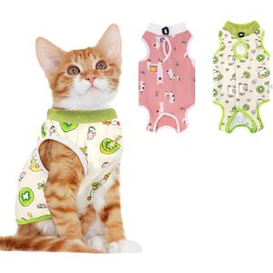 Coppthinktu 2 PCS Cat Recovery Suit for Spay Abdominal Wounds Cat Onesie for Cats After Surgery Recovery Suit Female Breathable E-Collar Alternative Kitten Onesie Anti Licking (Medium)