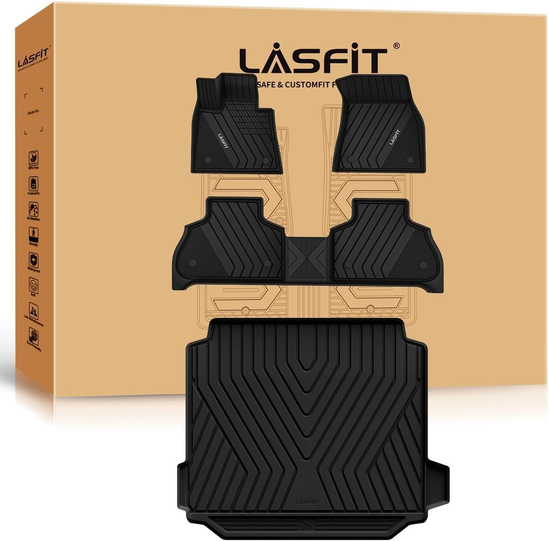 LASFIT Floor Mats & Trunk Mat Fit for BMW X5 2019-2024 2025 2026 40i/45e/50e/50i/M/M50i/M60i, All Weather TPE Custom Fit 1st&2nd Row Full Set Car Mats & Cargo Liner(Only for 5 Passengers), Black