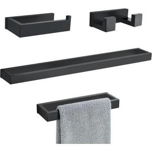 Lairuier 4-Piece Bath Towel Bar Set, Matte Black Bathroom Hardware Set Including Towel Bar,Towel Holder, Toilet Paper Holder, Towel Hook,Stainless Steel Bathroom Hardware Accessories Set
