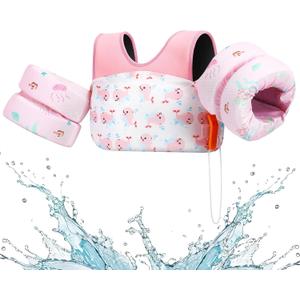 HeySplash Swim Vest for Kids, Toddler Pool Floaties Fit 20-50/70 Lbs, Children Swimming Vest with Adjustable Strap, Swim Jacket Water Wing Arm Float, Puddle Sea Beach Boat Jumper Boy Girl Baby (B Pink Whale)