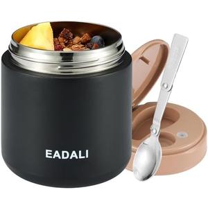 Eadali 15.2oz Kids Food Jar for Hot Food – Vacuum Insulated Lunch Container with 316 Stainless Steel Interior, Leakproof Wide Mouth & Foldable Spoon for School Meals Pack Of 2