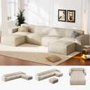 Marsail 142" Oversized Deep U Shaped Modular Sofa, Corduroy Cloud Couches with Deep Seats and High-Back Design, Modular Sectional Sofa for Living Room with Ottoman, No Assembly Required, Beige