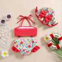 Baby Girl Swimsuit Infant Toddler Girl Bathing Suit Bikini Two Piece Swimwear with Hat (12-18 Months, Red Floral)