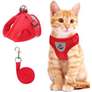 Cat & Dog Vest Harness - All Weather Mesh, Reflective Strap, Step-in Adjustable for Small Cats & Dogs (Red, XS) 