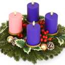 Waipfaru 5Pcs Christmas Advent Wreath, Advent Candle Holder with 4 Flameless Simulated Candles, 12 Inch Advent Wreath and Candles Set, Christmas Centerpiece Decorations for Table Indoor Home Church (Red)