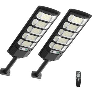 2Pack 6500K Solar Street Lights Outdoor Dusk to Dawn, 240PCS 5730LEDs Solar Light Outdoor IP67Waterfroof, Security Street Lights Motion Sensor with Remote Control for Parking lot, Yard