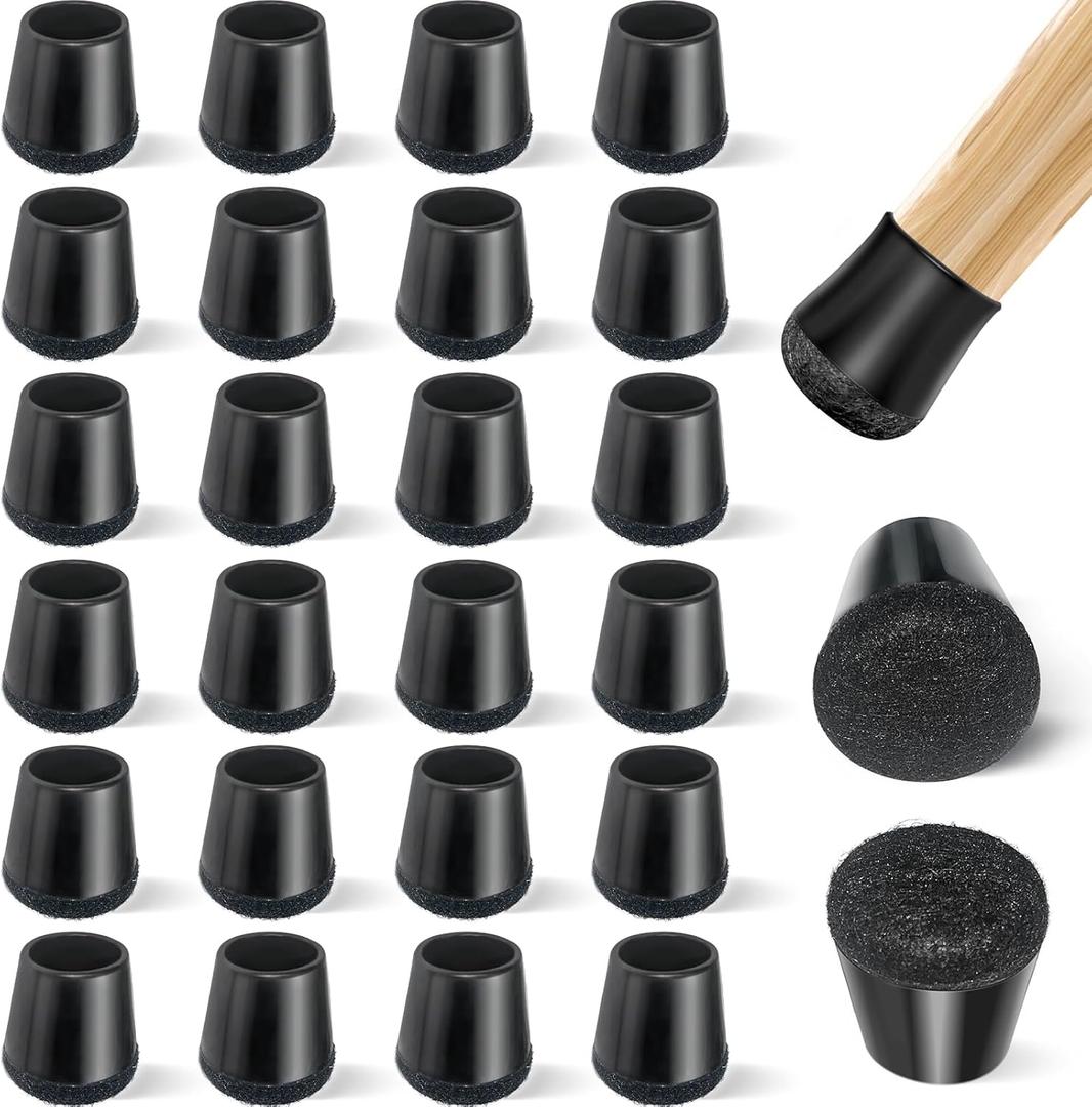 24 PCS Silicone & Felt Chair Leg Floor Protectors - Scratch Proof & Noise Reducing Furniture Caps for Hardwood Floors - Round XS Fits 9/16" to 12/16" (1519mm), Black