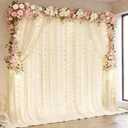 Light Champagne Backdrop Curtains with Lights String for Parties,10x10FT Wrinkle Free Wedding Photo Backdrop Curtains for Baby Shower Birthday Ceremony Reception Home Party Decorations-5ft x 10ft