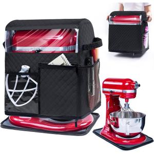 BAGSPRITE Stand Mixer Cover with Detachable Appliance Sliders Base Compatible with KitchenAid Mixer-Storage Bag for 4.5/5 Quart with Pockets for Kitchen Aid Accessories and Attachments (Black)