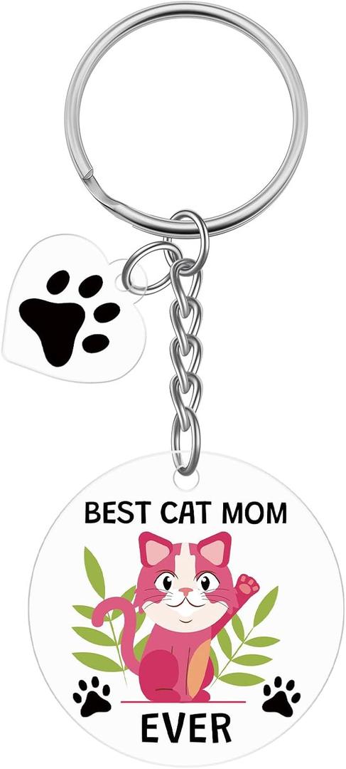 2 x Cat Mom Keychain Cat Lover Gifts for Women Pet Owner Gift Keyring Mother's Day Christmas Halloween Birthday Gifts for Sister Friend Teen Girls Daughter Mom Pet Lover Owner Acrylic Keychain for Women