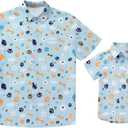 AWIBMK Daddy and Me Matching Outfits Father and Son Matching Shirts Family Photoshoot Men Boys Summer Tops Homewear (Blue, XL)