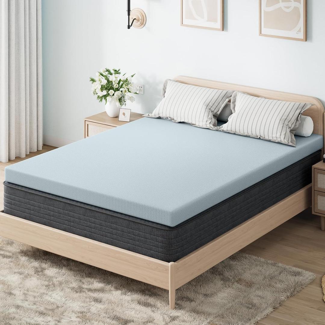 OhGeni 2 Inch King Memory Foam Mattress Topper Pad with Cover, Soft Bed Cover with Anti-Slip Base, Enhanced with Cooling GelPremium Comfort for Sleep & Back Pain Relief, Removable & Washable