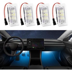 4 Pcs Interior LED Lights Bulbs Kit Compatible with Tesla Model 3, Y, X, S, Super Bright Replacement Light Bulbs for Footwell, Door Puddle, Trunk, Frunk - for Tesla Accessories (Blue)