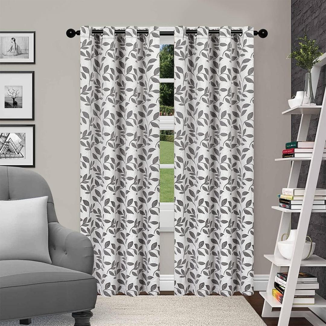 SUPERIOR Blackout Curtains, Room Darkening Window Accent for Bedroom, Sun Blocking, Thermal, Modern Bohemian Curtains, Leaves Collection, Set of 2 Panels, Rod Pocket - 52 in x 96 in, Grey