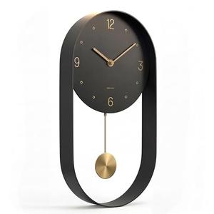 Driini Modern Pendulum Wall Clock - Black and Gold Decorative Wall Clock with Pendulum - Modern Minimalist Metal Wall Clock for Living Room Décor - Silent Battery Operated Wall Clock