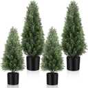 Riceshoot 4 Pcs 1.5ft 2ft Artificial Cedar Topiary Trees for Outdoor Artificial Plants Faux Pine Tree UV Resistant Potted Fake Plants Shrub Bushes for Porch Garden Office Front Door Indoor