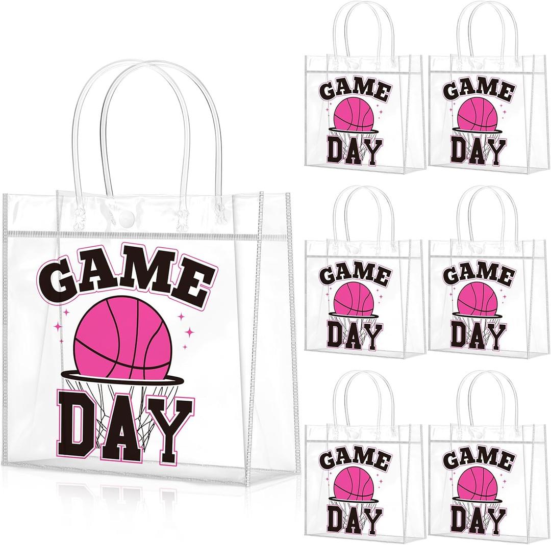 Wesnoy 20 Pcs Basketball Goodie Bag Pink Basketball Gameday Goodie Gifts Bags with Handles Reusable Sport Themed Favors for Candy Birthday Party Supplies 8 x 8 x 3.15''