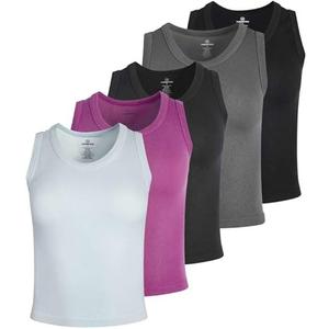 Real Essentials 5 Pack: Women's Seamless Ribbed Sleeveless Cropped Scoop Neck Tank Top - Casual Crop Top, Size: M