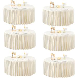 60Inch Ivory Round Tablecloth,6 Pack Wrinkle Resistant 5ft Spandex Tablecloth,Washable Stretchy Polyester Table Cloth Round Cover for Dining Table,Wedding,Reception Banquet, Birthday Party, Buffet