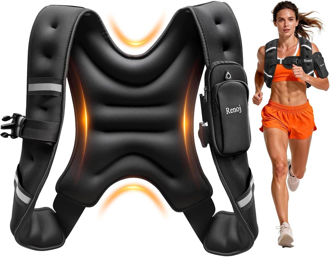 Renoj Weighted Vest for Women Men, 8lb Fixed Weights for Walking, Running, Training, Exercise, Weight Loss - With Reflective Strips and Storage Pocket (Black)