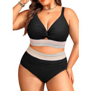 Daci Plus Size Two Piece Swimsuits - High Waisted Bikini for Women Tummy Control Bathing Suits Knot Twist Swimwear 2025, 14 Plus