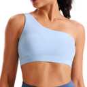 One Shoulder Sports Bras for Women Low Impact Asymmetrical Workout Tops Padded Yoga Right Shoulder Strap Bra (Blue, L)