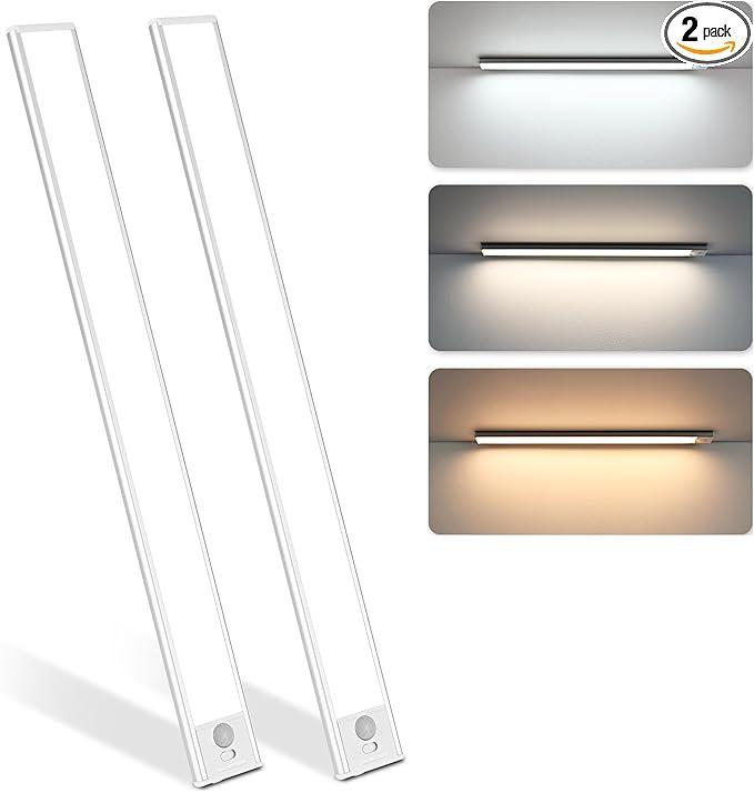 Upgraded Motion Sensor Under Cabinet Lights, 30CM/11.81'' Rechargeable LED Closet Lights, Magnetic Dimmable Counter Light with 3 Colors