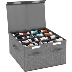 Shoe Organizer for Closet Fits 16 Pairs, Large Shoe Storage Box Bins Containers with Lid and Adjustable Dividers for Shoes, Sneakers and High Heeled, Hard Shell and Stackable (Grey)