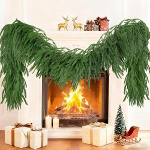 Gatijan 2Pcs 5FT Christmas Garland Artificial Norfolk Pine Garlands Real Touch Winter Green Greenery Garland Christmas Decoration Xmas Garland for Door Table Mantle Wall Indoor Outdoor Christmas Decor 
