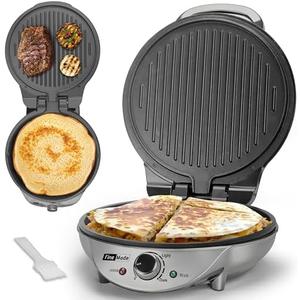 FineMade Electric Griddle Nonstick, Multi-Funtional Quesadilla Maker 10 Inch, Electric Grill Indoor, Pancake Griddle & Pan, Smokeless Indoor Grill, Non-stick Surface, Silver