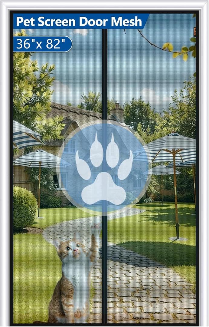 MAGZO Upgraded Magnetic Screen Door Thicker 250g/m Pet Screen Door Mesh Fit Door Size 36 x 82 Inch, Mesh Size 38" x 83", Heavy Duty Cat Resistant Mesh for Front/Back/Sliding/Patio Door (Black)