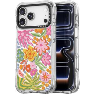 for iPhone 17 Pro Max Case Cute - Military-Grade 20 ft Drop Protection Shockproof Phone Case - Funny Passion Flower Design (6.9") Glitter Clear