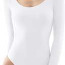 PUMIEY Women's Scoop Neck Long Sleeve Bodysuit Body-hugging Sexy Tops Smoke Cloud Collection (Large, Splashed White)