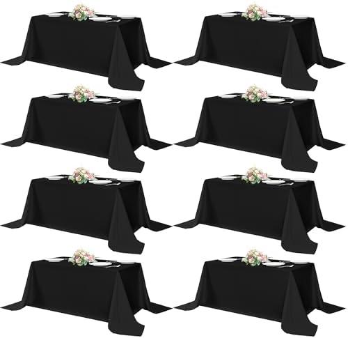 sancua Black Tablecloths for 6 Foot Rectangle Tables, 8 Pack 90x132 Inch Rectangular - Washable Polyester Fabric Table Cloth, Reusable Table Covers for Wedding Party, Birthday, Banquet Reception