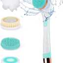 Color You Electric Body Brush for Exfoliating and Massage, Long Handle Electric Bath Brush Rechargeable Body Scrubber, Soft Silicone Spinning Skin Brush with 4 Spin Brush Heads for Man and Women (Green)