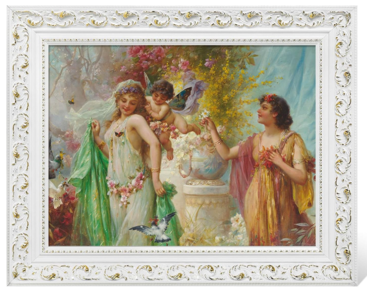 DIY Wood Frame for 20x24 Stretched Canvas Paintings, Retro White Ornate Picture Frame for Vintage Wall Art Prints, No Backboard & Cover, Open Back Canvas Frame for Living Room Decoration 