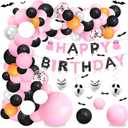 Halloween Pink Birthday Party Decorations Balloon Arch Foil Balloon Banner Bat Hanging Swirl for Halloween Happy Boo Day Baby Shower Party Supplies, Pack of 2