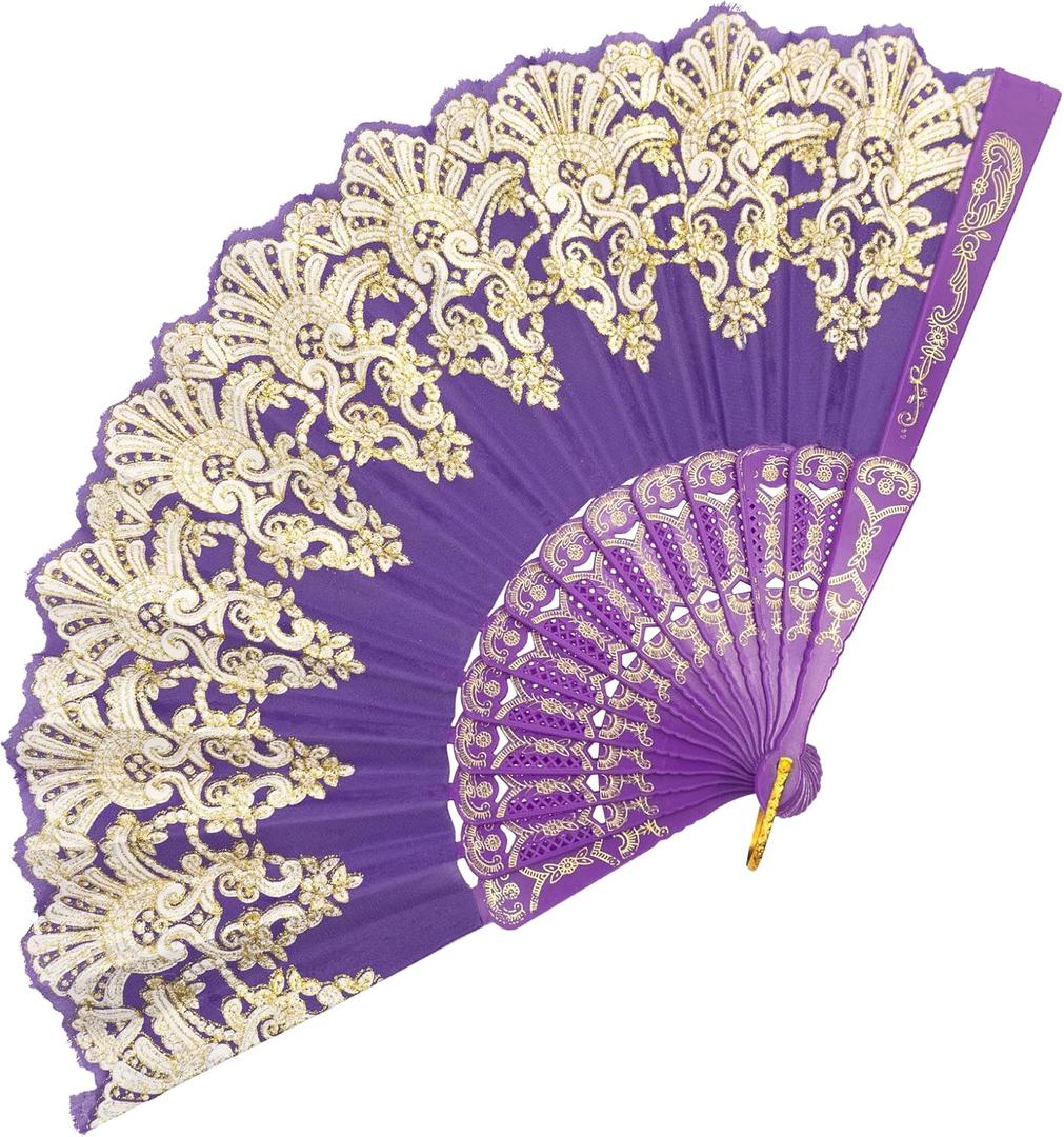 EOSAU Handheld Chinese Folding Fan Hand Fans for Women Foldable Bulk for Party Wedding Church Dancing (Purple)