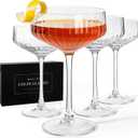 VIMERPA Coupe Glasses, 10oz Ribbed Coupe Martini Glass Set of 4, for Martini Cocktail, Wine, Champagne, Espresso, Crystal Retro Style for Cocktail Bar Drinks, Vintage Art Deco Glassware