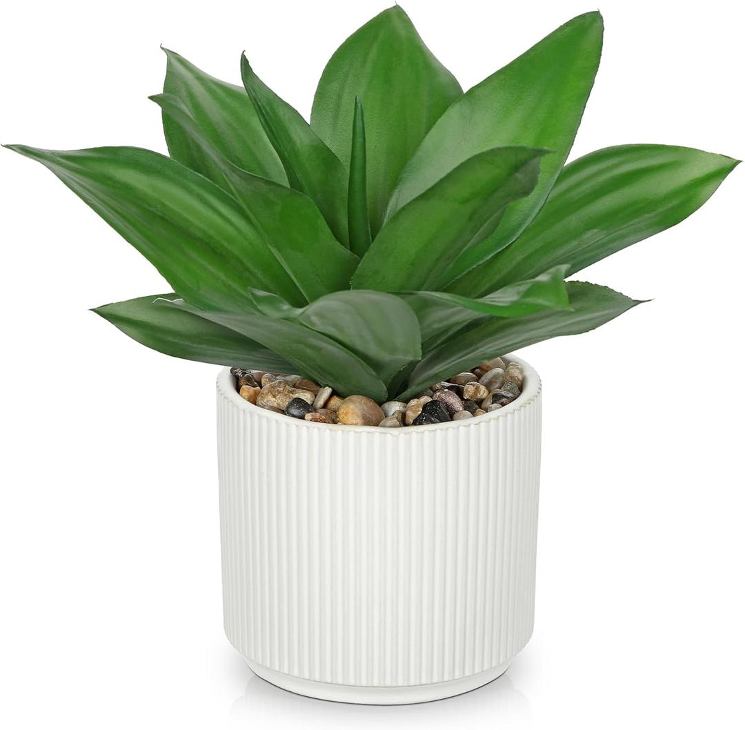 Hollyone Artificial Agave Plants Fake Succulent Agave Plant Potted in White Pot Succulents Aloe Plant for Desk Modern Office Living Room Table Shelf Home Indoor Outdoor Decor (Style 4)