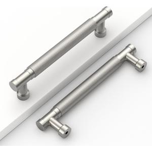 10 Pack 5''(128mm) Brushed Nickel Knurled Cabinet Handles Kitchen Satin Nickel Cabinet Pulls Drawer Dresser Hardware for Cupboard Bathroom