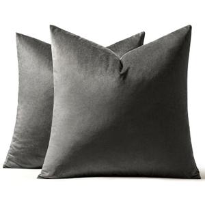 MIULEE Pack of 2 Velvet Pillow Covers Decorative Square Pillowcase Soft Solid Cushion Case for Sofa Bedroom Car 20 x 20 Inch Dark Grey