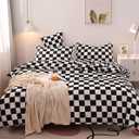 KAREVER Black White Grid Comforter Queen Black Plaid Bedding Set Women Black and White Checkered Bed Comforter Set Breathable Blanket Set Men Durable Bedding Comforter Set