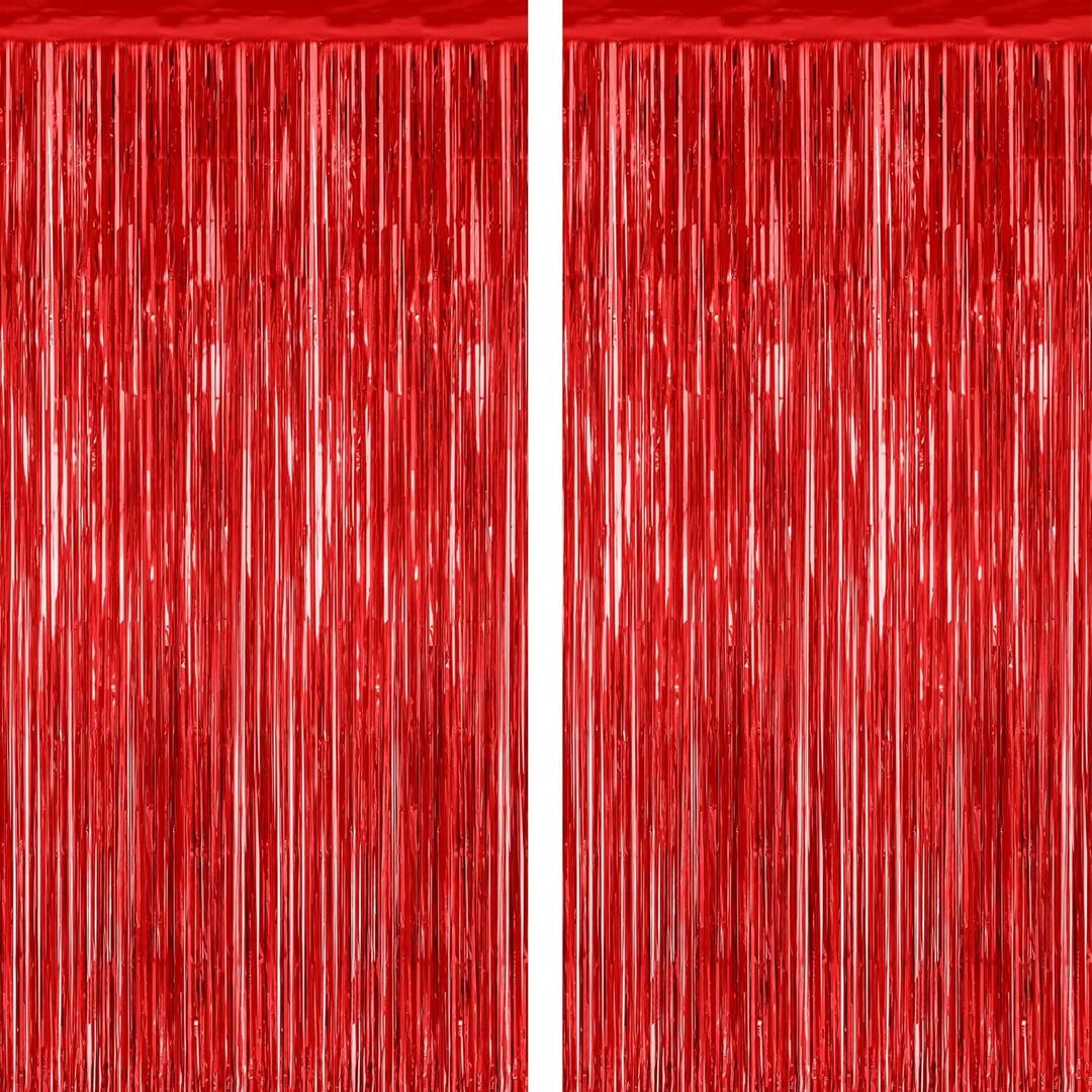 2 Pack Red Tinsel Backdrop, 3.28 FT x 7.05 FT Fringe Curtains, Red Foil Tinsel Party Streamer Backdrop Curtains for Valentines Day, Wedding Photo Backdrop Party Decorations for Wedding Anniversaries