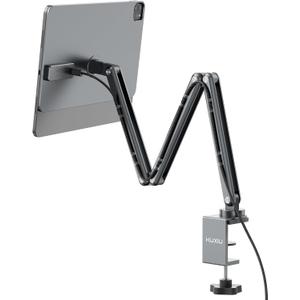 Magnetic Wireless Charging Stand for iPad Pro 11" M4 (2024) Only, Aluminum Alloy Arm Mount 360 Adjustable Tablet Holder for Working, Three-Section Foldable Desktop Stand with 2M USB C Cable