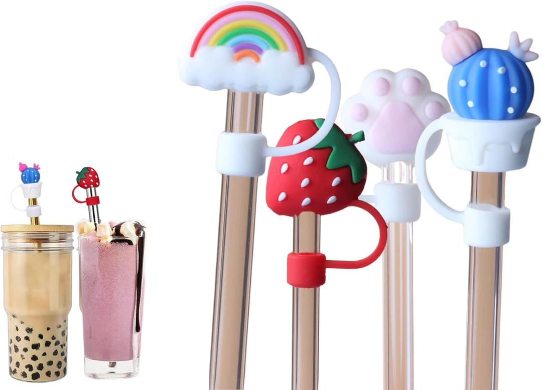 4 Pcs Extra Large Straw Toppers for Boba Straws and Jumbo Straws, 0.48 & 0.55 (12mm & 14mm) Diameter, Reusable Dust-Proof Straw Covers, Made with Food Grade Silicone