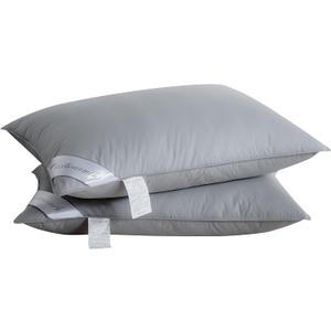 Natural Goose Down Feather Pillow for Sleeping 2 Pack,100% Cotton Cover Bed Pillow -Side Back Sleepers Standard Size Set of 2