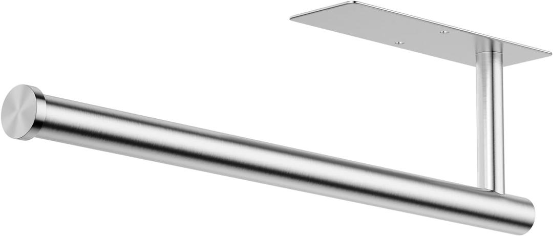 Paper Towel Holder Under Cabinet, Self-Adhesive,No Drilling, Stainless Steel, Wall-Mounted for Kitchen and Bathroom, Easy Install, Durable, Space-Saving, Ideal for Home, RV (Sliver, 1 Pack)