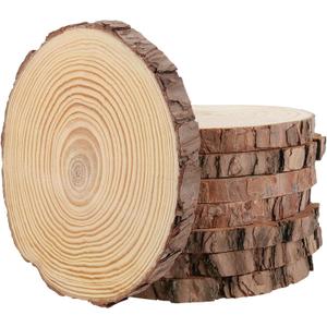 JEUIHAU 8 PCS 8-9 Inches Natural Wood Slices, Unfinished Predrilled Wooden Circles Tree Bark Slice, Blank Wooden Log Circles for DIY Crafts, Arts Wood Slices, Christmas Ornaments