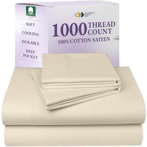California Design Den Thick and Natural 100% Cotton Sheets King Size Set - Luxury 1000 Thread Count Sateen, Deep Pocket King Bed Sheet Set, Durable Bedding - Ivory (Creamy Beige Tone)
